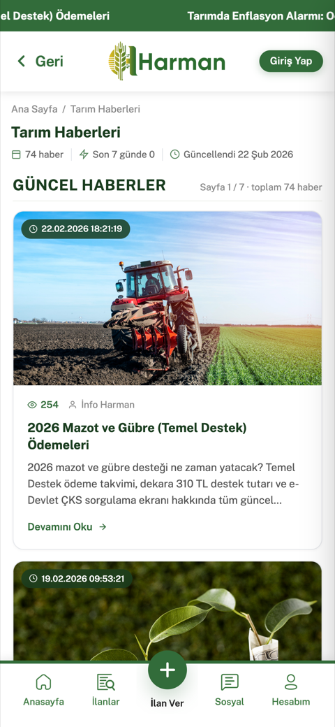 Harman App Haberler ekranı