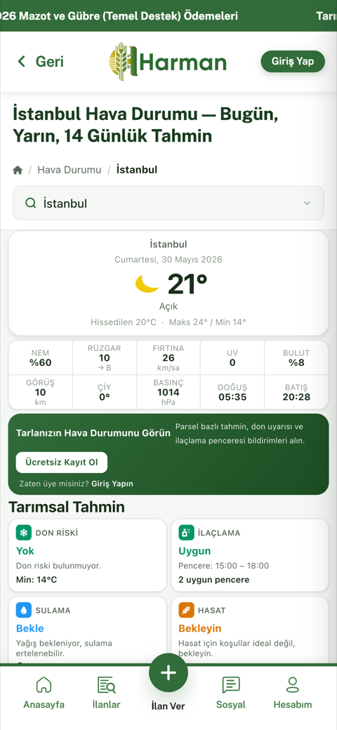 Harman App Tarımsal Hava ekranı