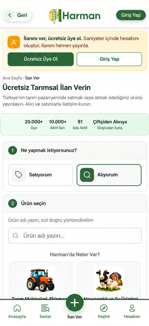 Harman App Alım İlanı ekranı
