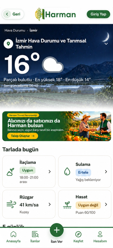 Harman App Tarımsal Hava ekranı