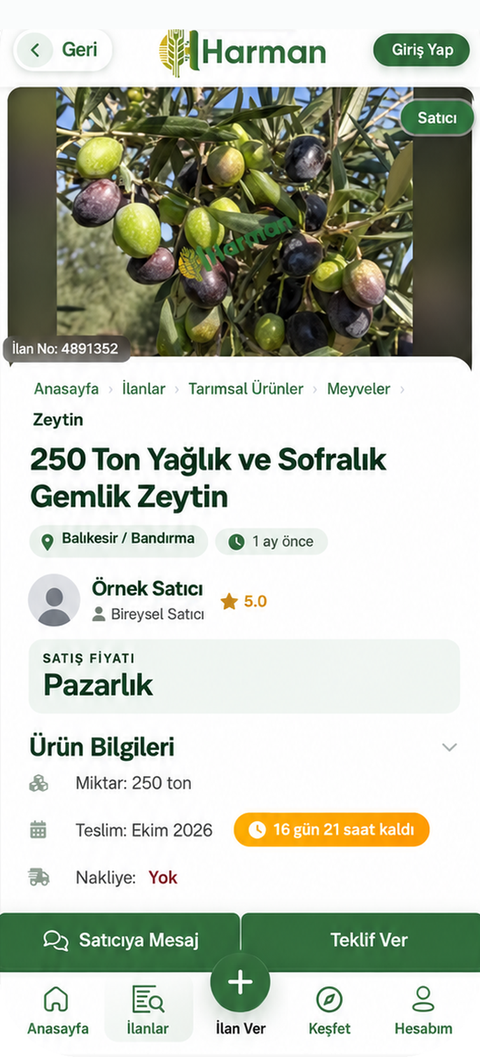 Harman App İlan Detayı ekranı