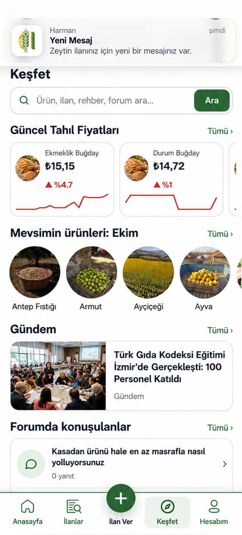 Harman App Keşfet ve Bildirim ekranı