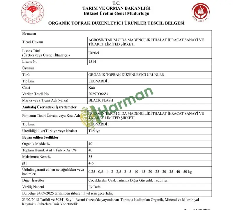 Agrosin Black Flash Granül Leonardit - 25 kg
