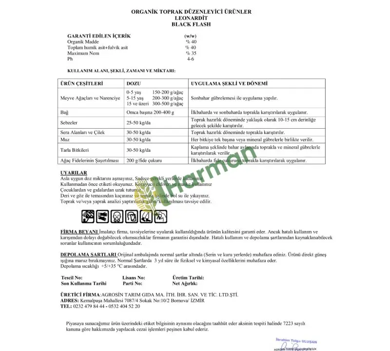 Agrosin Black Flash Granül Leonardit - 25 kg