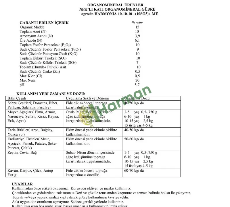Agrosin Harmonia 10-10-10 + 10 SO3 + ME - 25 kg