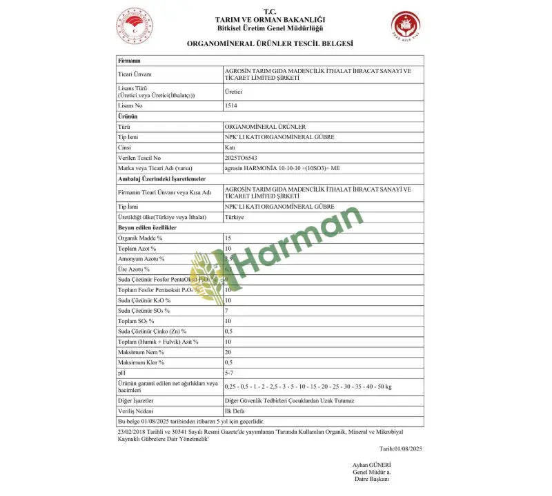 Agrosin Harmonia 10-10-10 + 10 SO3 + ME - 25 kg