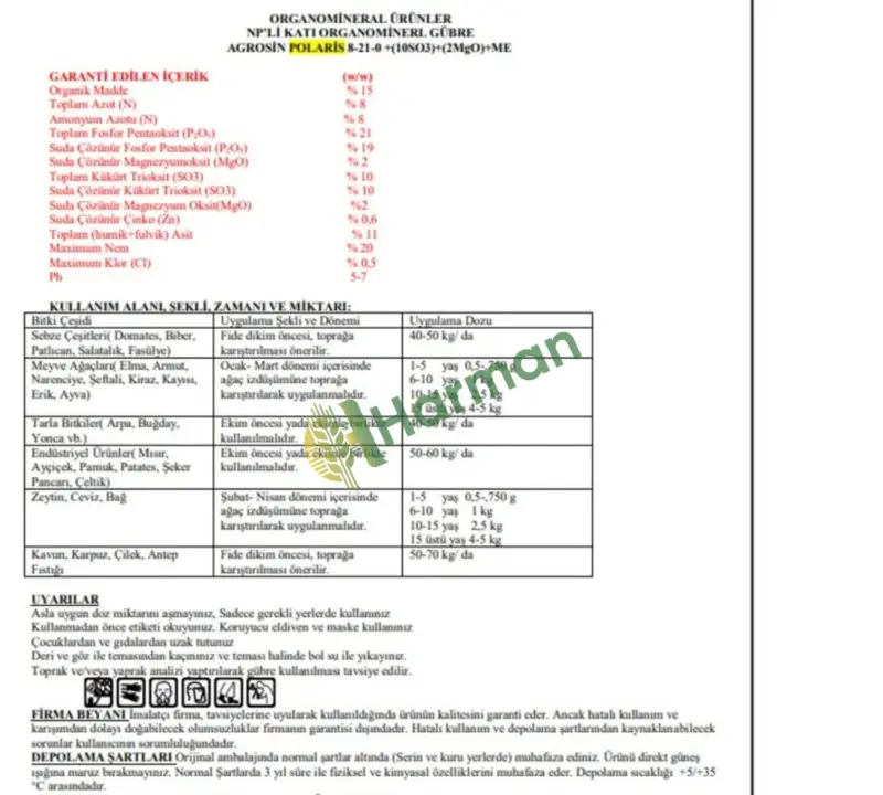 Agrosin Polaris 8-21-0 + 10 SO3 + 2 MgO + ME - 25 kg