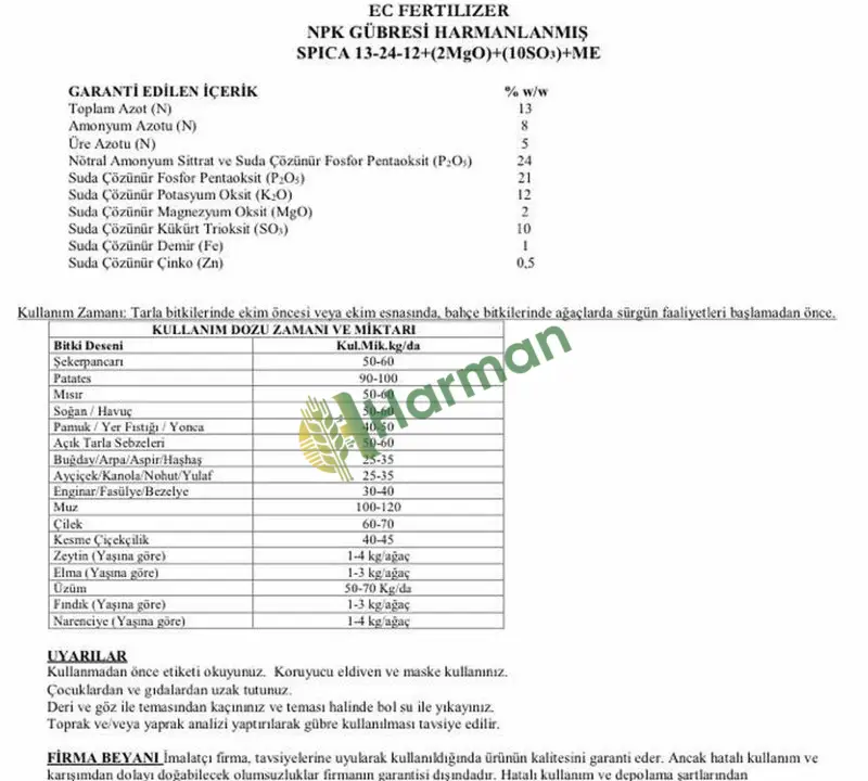 Agrosin Spica 13-24-12 + 2 MgO + 10 SO3 + ME - 50 kg