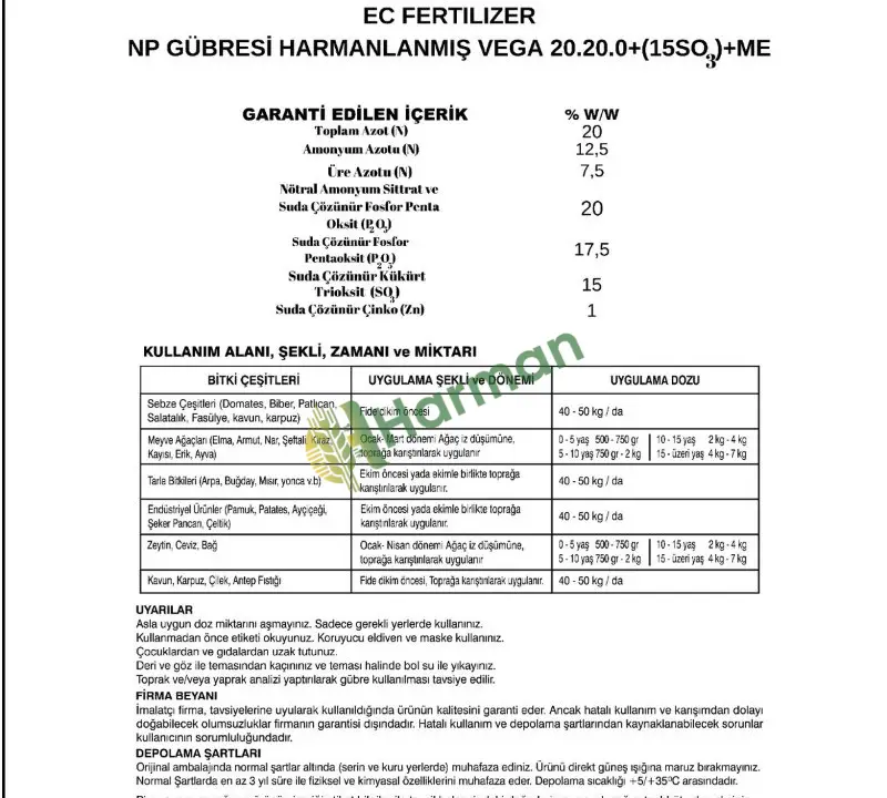 Agrosin Vega 20-20-0 + 15 SO3 + ME - 50 kg