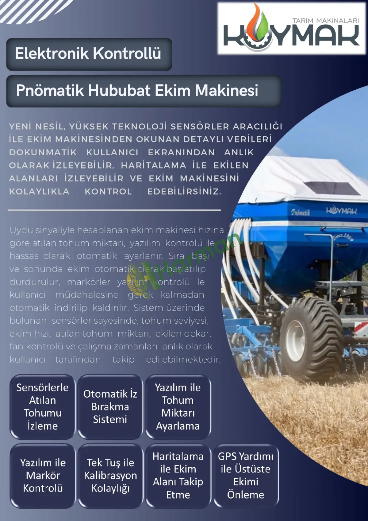 Köymak 6m Çekili Tip Havalı Hububat Mibzeri | 6000TD